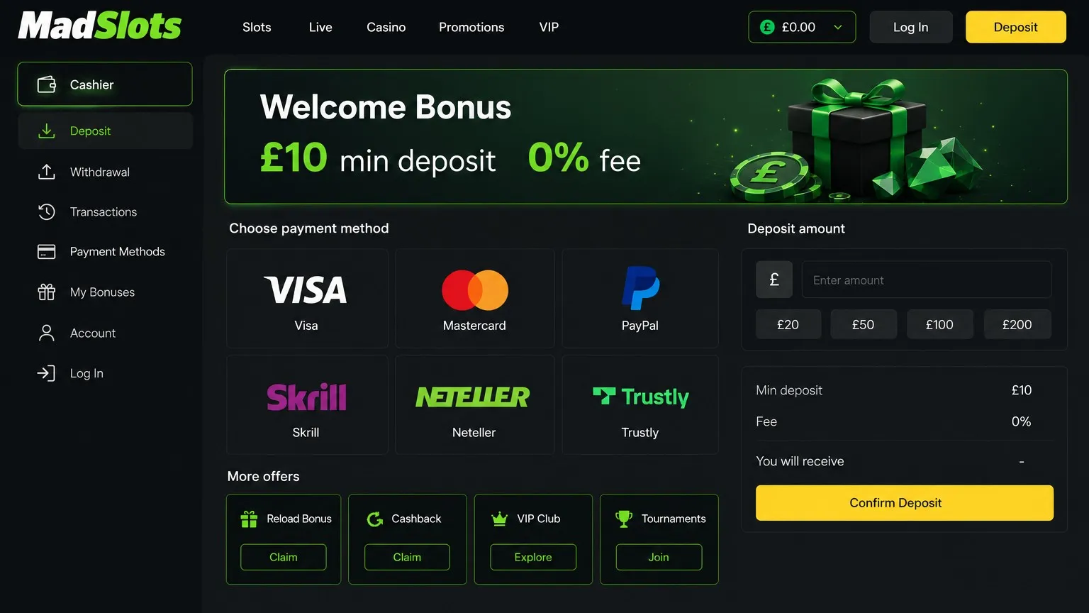 Banking methods available for UK players MadSlots